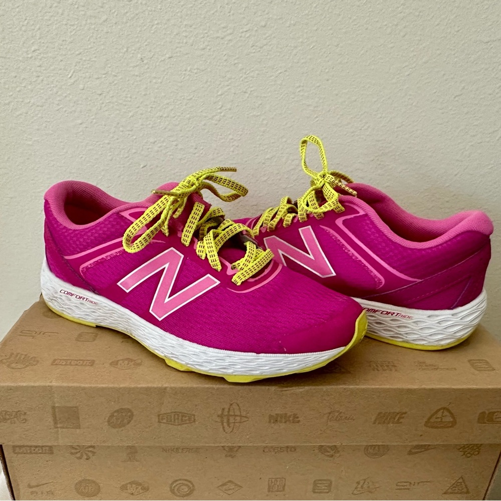New Balance Neon Pink & Yellow Athletic Shoes with Cushioned Midsole